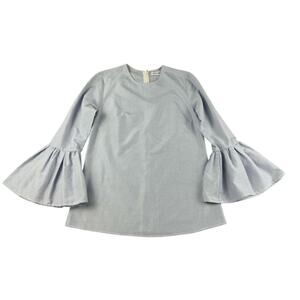 MLM Label Blouse Women XS Blue Bell Sleeve Striped Crewneck Ruffle Cuff Zip Back